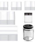 1250 Pcs Clear PVC Heat Shrink Bands 5 Sizes Assorted Perforated Shrink Wrap Film For Essential Oil Bottles Jars displayed in various sizes.