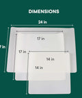 Three Pack PTFE Sheets In Multiple Sizes Non Stick Transparent Reusable Sheets Extra Thick And Heat Resistant shown with dimensions