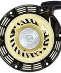 Pull Start Recoil Starter Assembly No Fuss For Predator 212cc And GX Engines, top view of black and cream starter with handle