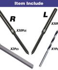 Left And Right Handed Thread Lag Screws For 1/8 Inch Decking Cable Railing Kit Non Turnbuckle System 30 Pack Black Finish shown with wrench and drill bit