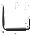 Heavy Duty Garage Hooks With 9 Inch Jumbo Arm Wall Mount Organizer For Ladders Tools Chairs Hoses Bicycles And Other Bulky Gear Ideal For Garage Storage And Organization 6 Pack Black Heavy Duty Wall Hangers showing dimensions and included screws.