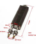 Built Heavy Square Finned Air Heater 230V 1400W High Efficiency Heating Element with dimensions shown for electric blower.