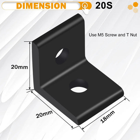 Ten Pack 2020 Series 2 Hole 90 Degree Inside Corner Bracket Kit For Aluminum Extrusion 6mm Slot Black L Corner Brackets