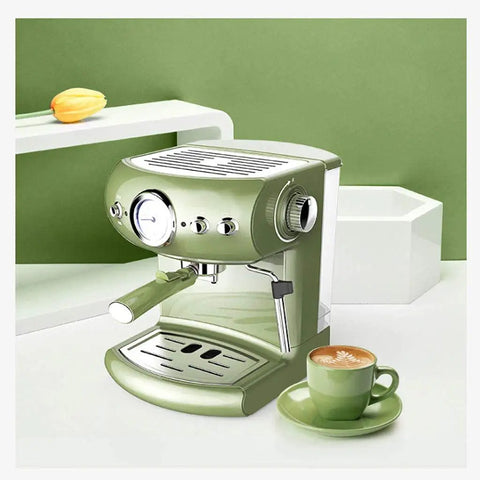 Semi Automatic Espresso Machine 19 Bar Pump With Pressure Gauge Dual Temperature Control For Home Use Retro Green Design