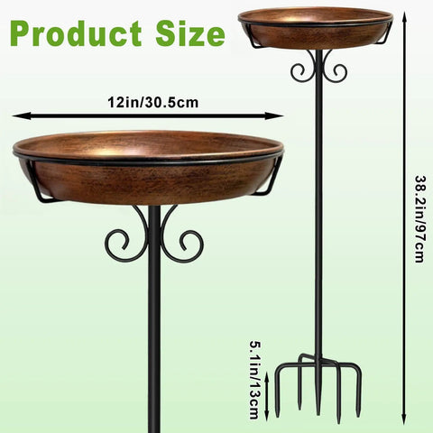 38-Inch Freestanding Outdoor Bird Bath With Detachable Feeder Bowl Sturdy Metal Stake Vintage Bronze Finish Upgraded Five-Pronged Base for garden
