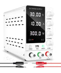 Adjustable DC Bench Power Supply 32V 6A And 30V 10A Regulated Switching Lab Source Plug And Play, white compact design