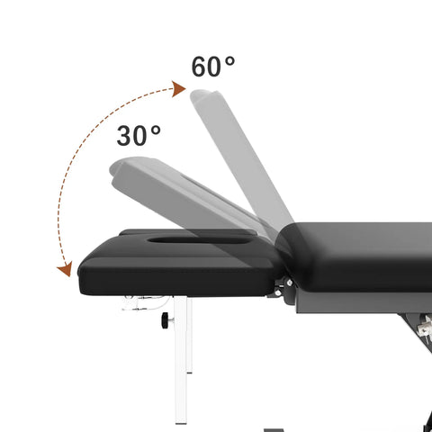 Black Electric Spine Massage Table With Dual Motors And Hydraulic Lift Adjustable Waist Support For Physical Therapy Facial Spa Waxing And Tattoo Clinics Versatile Treatment Bed with adjustable headrest at 60 degrees.