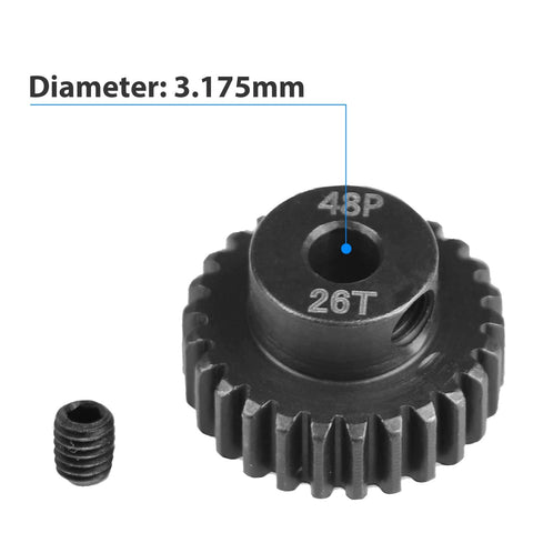 Five Pack 48P RC Motor Pinion Gear Set 22T 23T 24T 25T 26T Hardened Steel Upgrade For 1/10 Scale RC Cars With 3.175mm Shaft Motors Fits Steel Spur Gear Only
