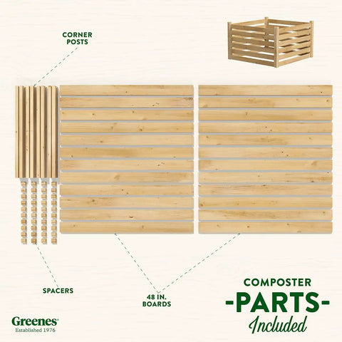 Premium Cedar Wood Compost Bin parts, 36 X 36 X 31 Inches, Three Quarter Inch Thick North American Cedar, 174 Gallons, Made In USA