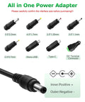 5V 1A Power Supply Adapter Universal AC To DC Charger 5W Center Positive With 8 Tip Plugs For Security Cameras, Baby Monitors, Graco Swing, TV Boxes, Raspberry Pi And More, with tip sizes