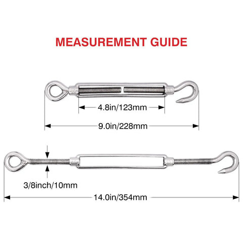 Top Shelf 304 Stainless Steel Hook And Eye Turnbuckle Kit For Wire Rope Tensioning Heavy Duty M10 Rigging Hardware Tough As Nails Adjustable Cable Straps