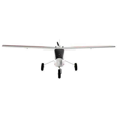 RC Airplane AeroScout S 2 1.1m RTF Basic With Safe Technology for Beginners front view, highlighting wingspan and landing gear