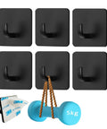 Heavy Duty Adhesive Wall Hooks For Hanging Towels Robes Keys And Clothes In Black 6 Pack with sticky backing and weights
