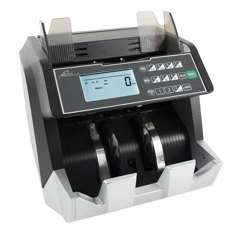 USD Money Counter With Add And Batch Modes For Quick Value Counting And UV, Magnetic, And Infrared Counterfeit Detection For Small Biz, Fast At 1,500 Bills Per Minute showing digital display and control panel