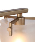 Close-up of Gold Bathroom Vanity Light Fixture Dope 2 Light Modern Bath Lighting With White Frosted Glass Shades Deep Gold Finish