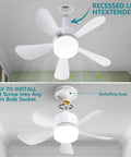 2 In 1 Socket Fan Light With Remote Must Have Dimmable LED Ceiling Fan And Light Adjustable Color Temperature 3000K To 6500K Includes Socket Extender Replacement Bulb Ideal For Kitchen Garage Bedroom White installed in ceiling socket