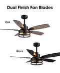 46 Inch Ceiling Fan With Lights And Remote Control Dope Farmhouse Style For Bedroom Living Room And Patio Black Caged Indoor Outdoor