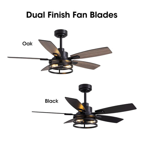 46 Inch Ceiling Fan With Lights And Remote Control Dope Farmhouse Style For Bedroom Living Room And Patio Black Caged Indoor Outdoor