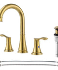 Brushed Gold Widespread Bathroom Faucet With Double Handles, Pop Up Drain And cUPC Supply Lines, Easy Install, 6 To 12 Inch Spread