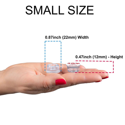 Hand holding 16 Pack Tiny Door Stoppers Wall Protectors Self Adhesive Rubber Bumpers For Glass And Wood Doors Clear Stick On