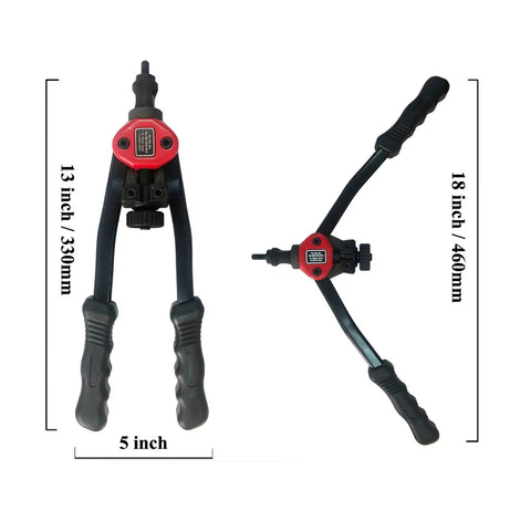 13 inch rivet gun from Rivet Nut Master Kit With 860 Piece Assortment And 13 Inch Gun Kit, steel tool shown open and closed