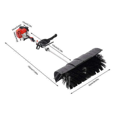 Gas Powered Handheld Sweeper Broom For Lawn Cleanup 52cc 2 Stroke Engine Two Point Three HP Portable Gasoline Powered Sweeping Machine With Fuel Tank Built To Last Durable ABS Aluminum Build Easy Start And Debris Removal, 135cm length