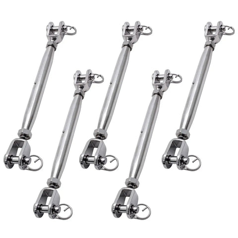 Image of Five Pack Beefy Stainless Steel Jaw And Jaw Turnbuckle Rigging Screws Three Sixteenth Inch M5 Closed Body Marine Grade