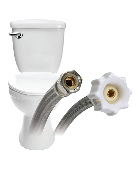 Braided Stainless Steel Toilet Connector With Click Seal Three Eighths Inch Female Compression To Seven Eighths Inch Ballcock Twelve Inch Length