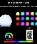 LED Glowing Ball Light Cordless 8 Inch With 16 Color Changing Options And 4 Light Modes Fade Smooth Flash Strobe Rechargeable Dimmable Mood Lamp With Remote Control display