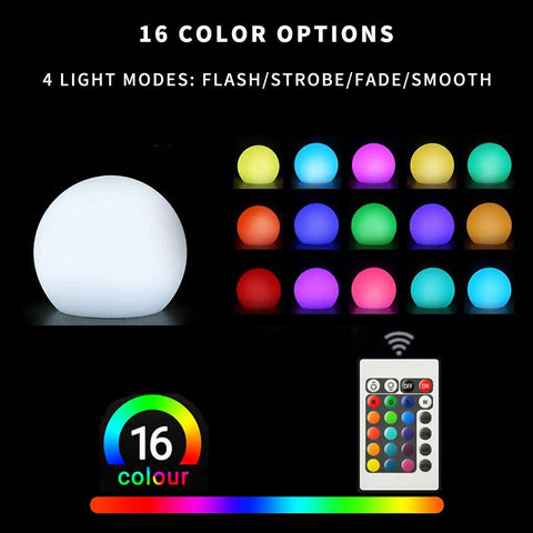 LED Glowing Ball Light Cordless 8 Inch With 16 Color Changing Options And 4 Light Modes Fade Smooth Flash Strobe Rechargeable Dimmable Mood Lamp With Remote Control display