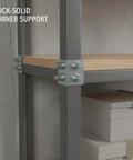 Easy Install Corner Shelf Connector Steel 90 Degree Bracket for DIY Shelving in silver with garage racks assembly