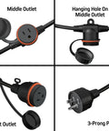 50 Foot Black Outdoor Extension Cord With Six Evenly Spaced Outlets And Waterproof Cover For Outdoor Lighting And Holiday Decorations Weatherproof SJTW Sixteen Three ETL Listed Great For Christmas Lights Halloween Decor And Backyard Projects