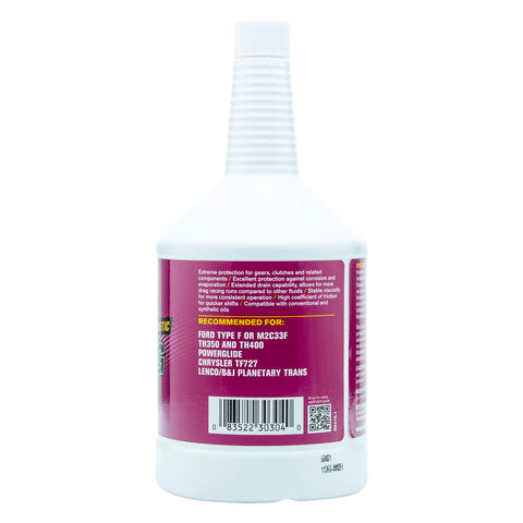 Synthetic Racing Type F ATF For Automatic Transmissions, Crazy Strong Film, Enhanced Extreme Pressure Additives, Five Times Stronger Than Petroleum, Quicker Shifts, Faster Lockup, Better Converter Efficiency At High Temps, 1 Quart bottle