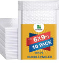 Water Resistant Bubble Mailers 6 Inch By 9 Inch Size Zero White Padded Packing Envelopes, 10 Pack, Self Sealing Cushioned Shipping Bags