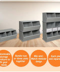Stackable 3 Bin Storage Cubby For Toys And Crafts, Wide Mouth Bins, No Fuss Expandable Design, Solid Panel Construction, Silver Finish