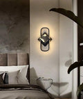 Modern Led Acrylic Indoor Wall Sconce With Dimmable Remote Control And Warm Adjustable Glow Solid Pick For Bedroom Living Room And Office Space Major Vibe Upgrader mounted above a bed.