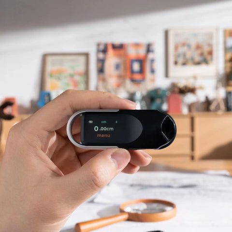Digital Tape Measure With Laser Rechargeable Smart Measuring Tool For Flat Curved And Odd Shapes Bluetooth App Connectivity Pocket Size Dope Gadget For DIY Fans And Pros Perfect Fathers Day Gift For Dad Men Husbands, handheld view