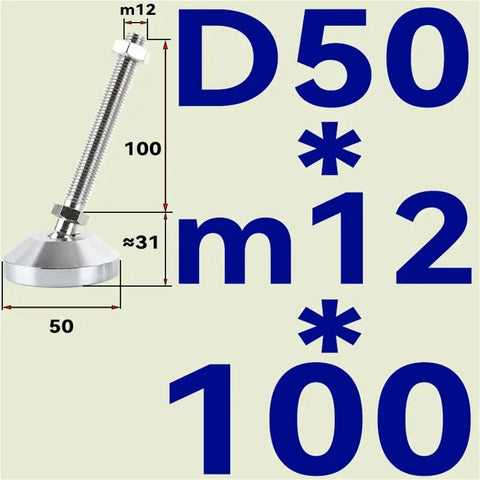 Heavy Duty Adjustable Leveling Feet With Swivel Base Articulating Legs And Furniture Glide Pads Rock Solid Construction Built To Take Any Hit On Uneven Floors No Sweat Setup M12 To M24 Thread Size 2 Pack with measurements shown.