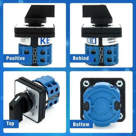 Rotary Changeover Switch Five Position Two Pole Eight Terminal Industrial Heavy Duty Selector Switch 660V 20A, various angles