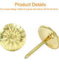 Badass Upholstery Decorative Tacks Delivering Slick Gold Brass Shine Heavy Duty Daisy Nail Hardware For Furniture Crafting And Quick Room Upgrade Chores 100 Piece Bulk, floral gold decorative tacks with a shiny finish.