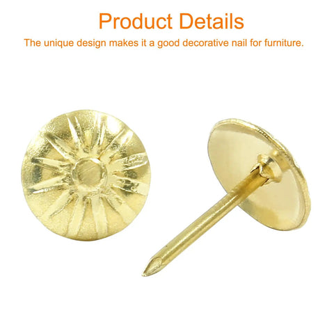 Badass Upholstery Decorative Tacks Delivering Slick Gold Brass Shine Heavy Duty Daisy Nail Hardware For Furniture Crafting And Quick Room Upgrade Chores 100 Piece Bulk, floral gold decorative tacks with a shiny finish.
