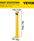 Rock Solid Steel Safety Bollard 42 Inch Tall 4.5 Inch Diameter Yellow Powder Coat Impact Resistant Traffic Guard With Anchor Bolts visible from the side.