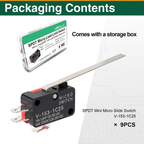 Heavy Duty Micro Limit Switch With Long Hinge Lever SPDT 1NO 1NC 15A 125 To 250VAC V-153-1C25 packaging and switch