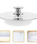 Universal Bathtub Drain Stopper, Stainless Steel Silicone, 42-44mm with sleek design and practical use in a bathtub setting.