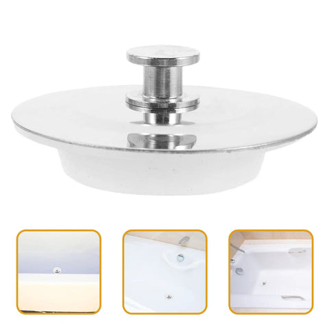 Universal Bathtub Drain Stopper, Stainless Steel Silicone, 42-44mm with sleek design and practical use in a bathtub setting.