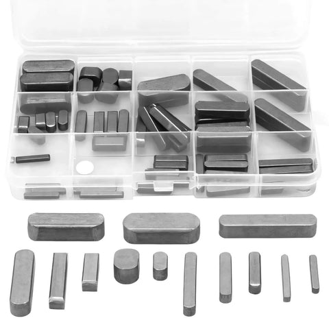 All-In-One 60 Piece Carbon Steel Machine Key Set With Storage Box, woodruff keys, square key stock, parallel keys visible in case.