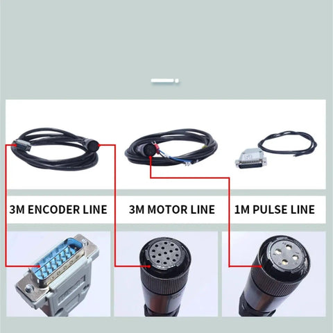 Cables for High Torque 3000RPM AC Servo Motor 1.91 Nm With Encoder, includes 3M encoder line, 3M motor line, 1M pulse line