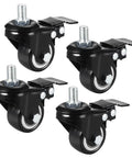 1.5 Inch Swivel Caster Wheels With Brake, Polyurethane, 360 Degree Swivel, Threaded Stem M10 x 15mm, Capacity Per Wheel 50kg 110lb, Pack Of 4 For Carts And Trolleys