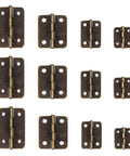 Set Of 10 Mini Vintage Rectangle Hinges For Wooden Boxes And Cabinets With Screws Iron Bronze Coated Hardware That Resists Rust