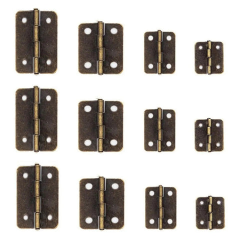 Set Of 10 Mini Vintage Rectangle Hinges For Wooden Boxes And Cabinets With Screws Iron Bronze Coated Hardware That Resists Rust